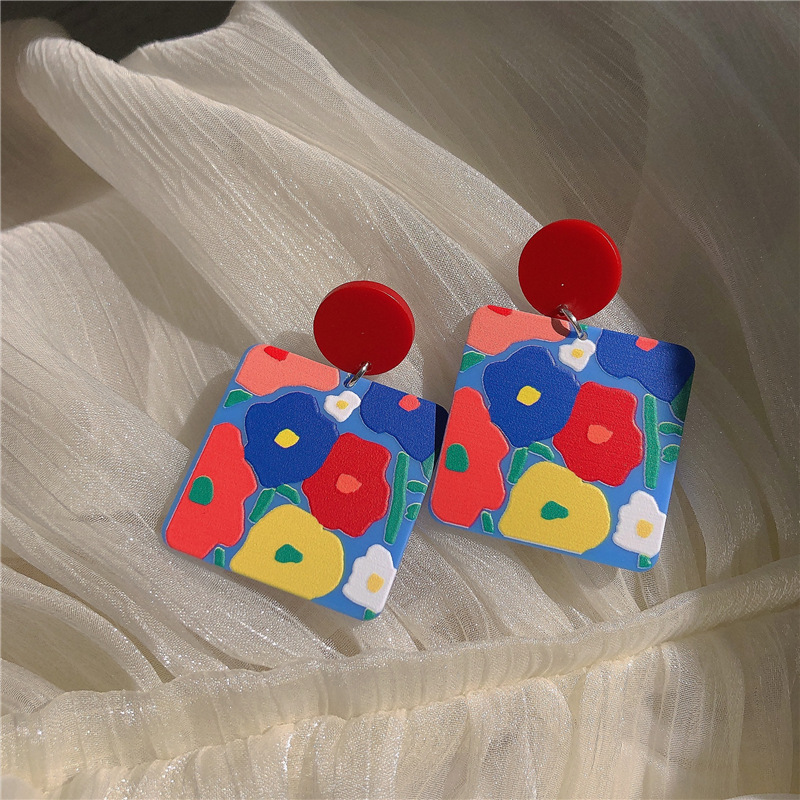 Oil Painting Style Colorful Flower Stud Niche Acrylic