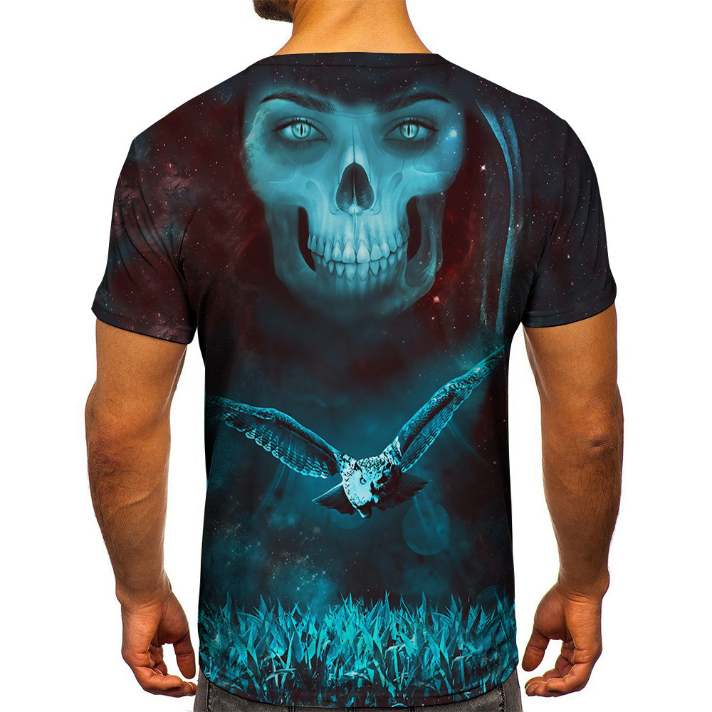 Title 3, Creative Skull Bone Print T-shirt Casual Fashio...