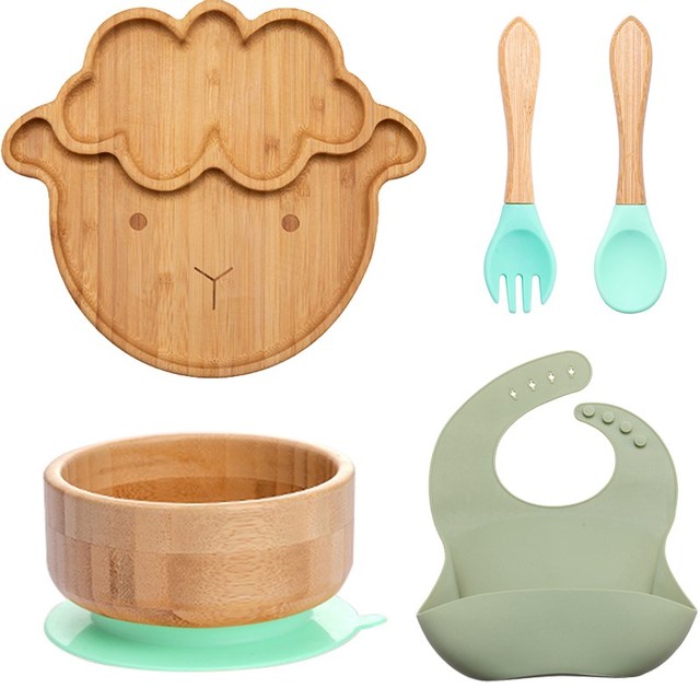 7Pcs Wooden Feeding Tableware Sets Kids Feeding Supplies Bam — foto 13