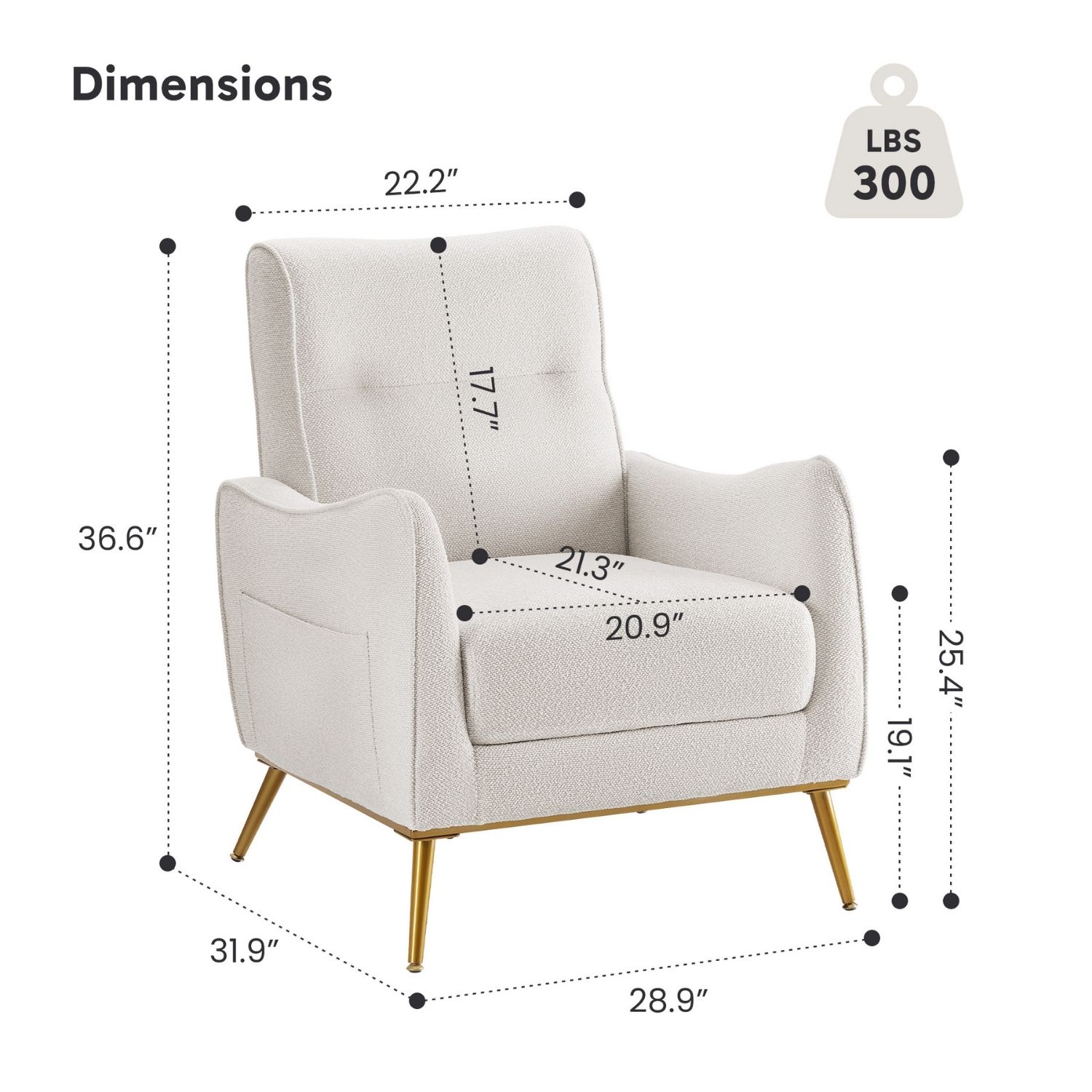 Upholstered High Back Accent Chair With Side Pocket, Modern Armchair For Living Room And Study — foto 5