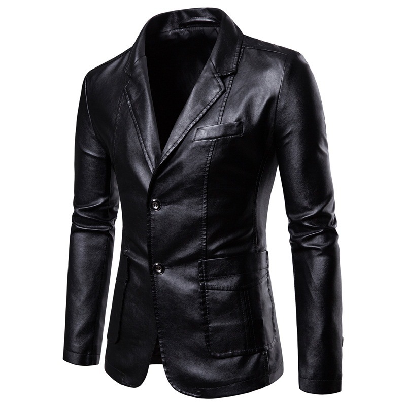 Autumn And Winter New Men's Slim Fit All-match PU Suit