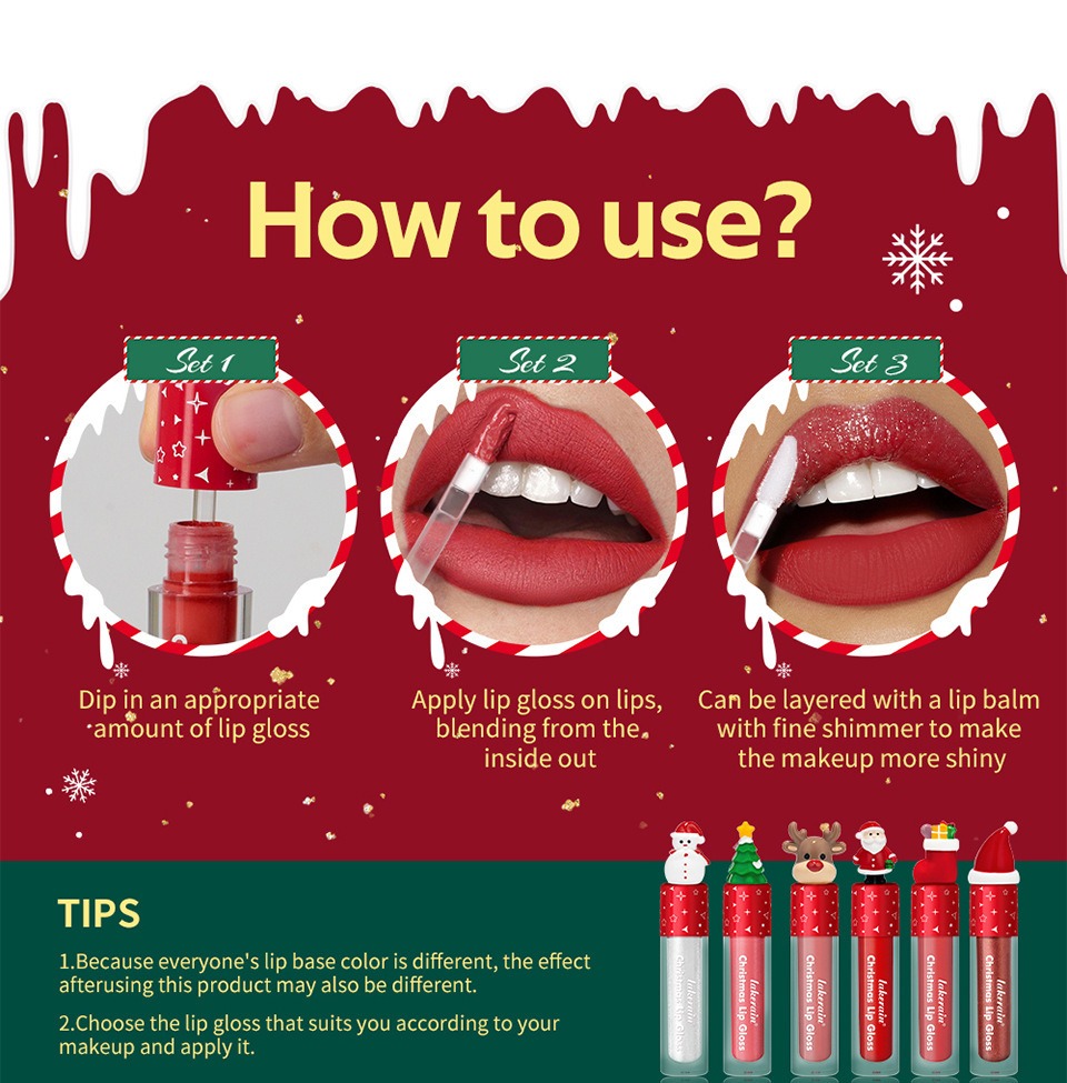 Christmas Gift Christmas Lip Gloss Set 6-Piece Red Matte Velvet Lip Gloss