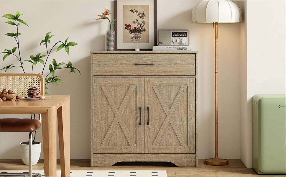 Farmhouse Accent Cabinet Entryway Storage With Drawer Living Room Sideboard — image 2