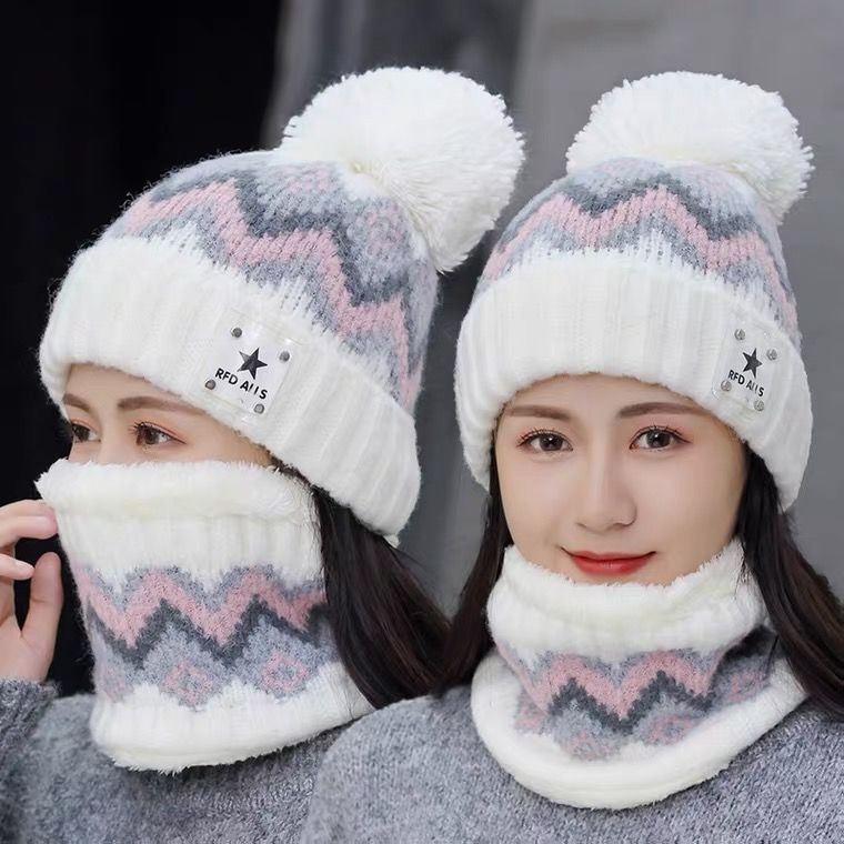 Casual Ear Protection Woolen Thickened Plus Velvet Warm Hair Ball Student Knitted Hat