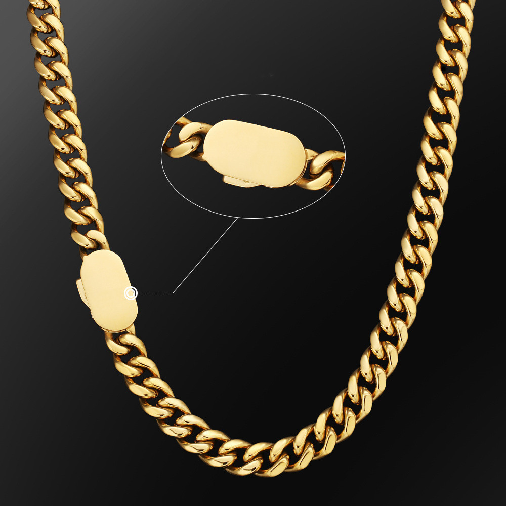 10 12mm Stainless Steel Cuban Necklace Male Punk