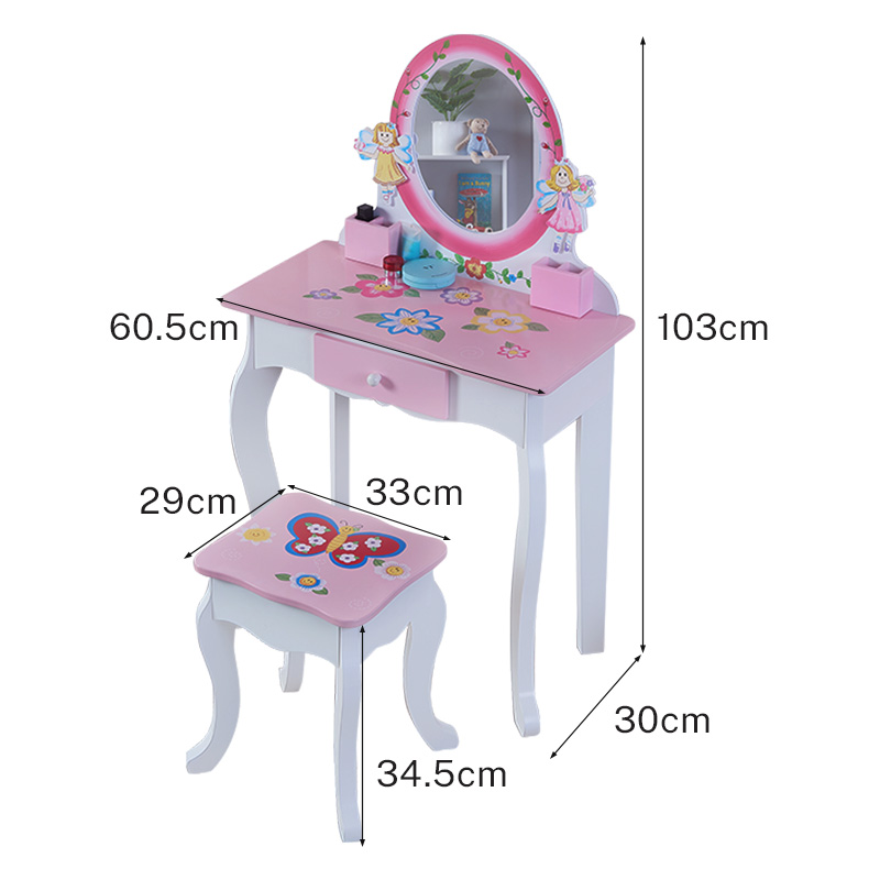 Wooden Makeup Dresser Furniture Girls Mirrored Dressing Table For Kids — foto 4