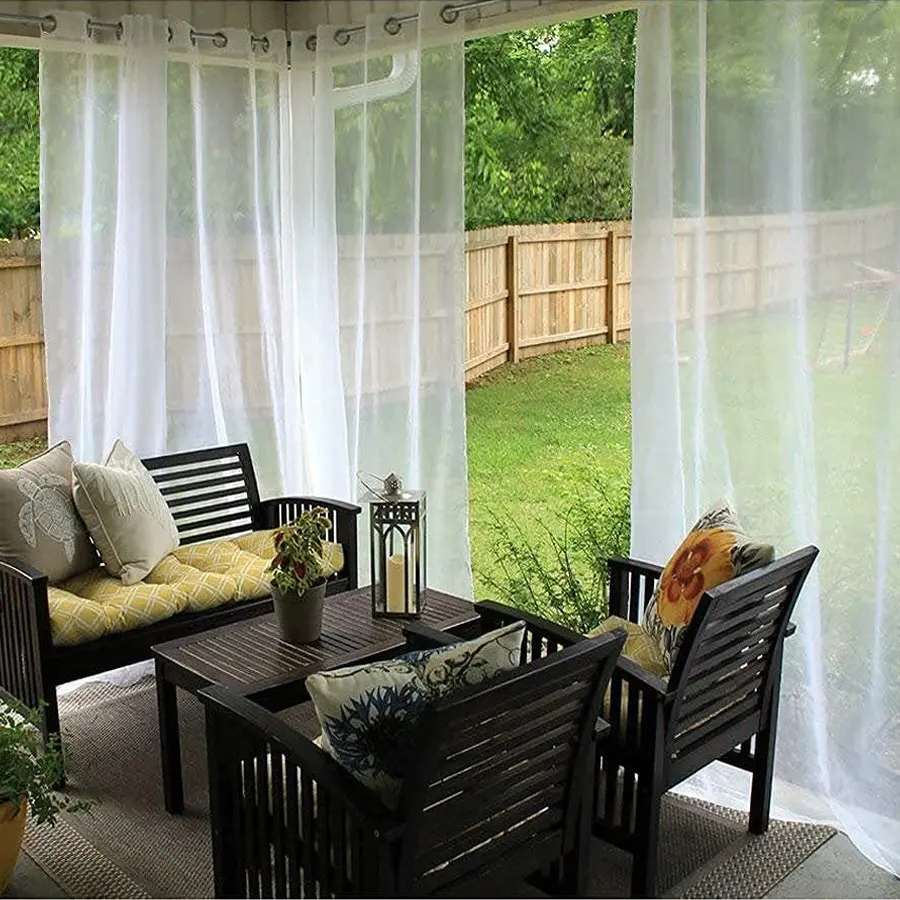 Outdoor Shading Door Curtain Waterproof Pavilion Balcony White Mesh