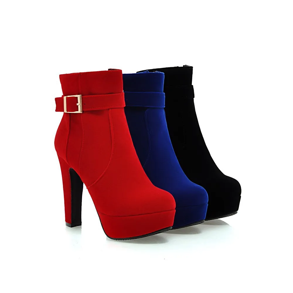 Autumn And Winter Women's Martin Boots Thick Heel High Heels - Red