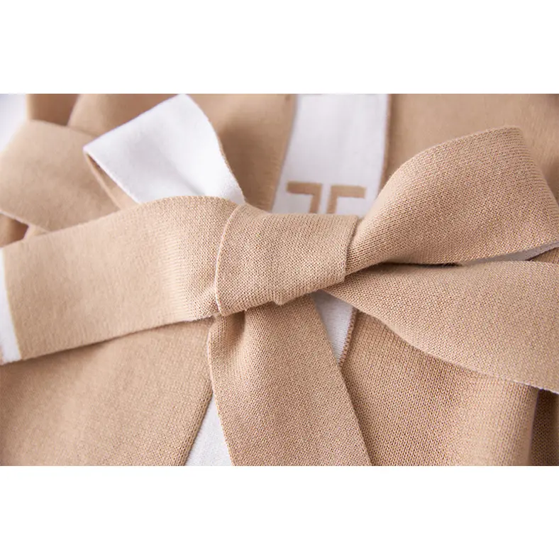 Autumn New Color Contrast Letter Lace-up Cardigan Bathrobe-type Knitted Dress Coat