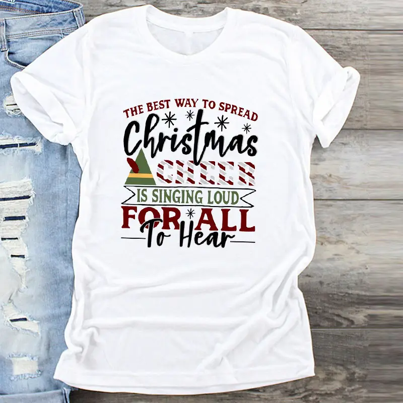 Christmas Print Round Neck Short Sleeve Men And Women