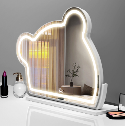 Bear LED Vanity Makeup Mirror Cute With Light Strip Touch Sensor Color Adjustable White Metal Removable Cosmetic 3