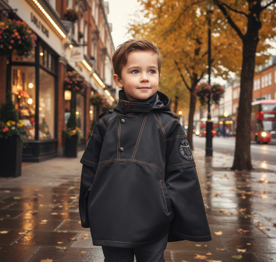 Kids Lightweight Poncho Coat Black Cape Jacket Windproof Spring Age 3-5Y