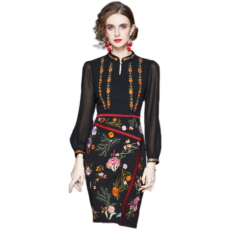 Embroidered Long-Sleeve Midi Dress, picture 2 of 5