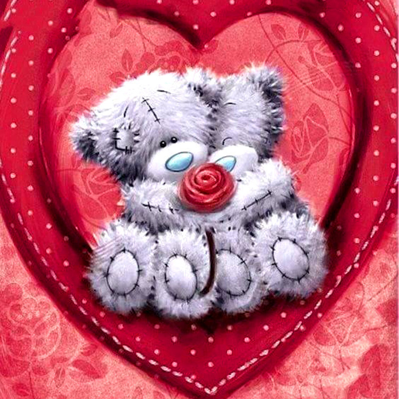 Title 6, Diamond Painting Bear Heart 3D Embroidery Cross...