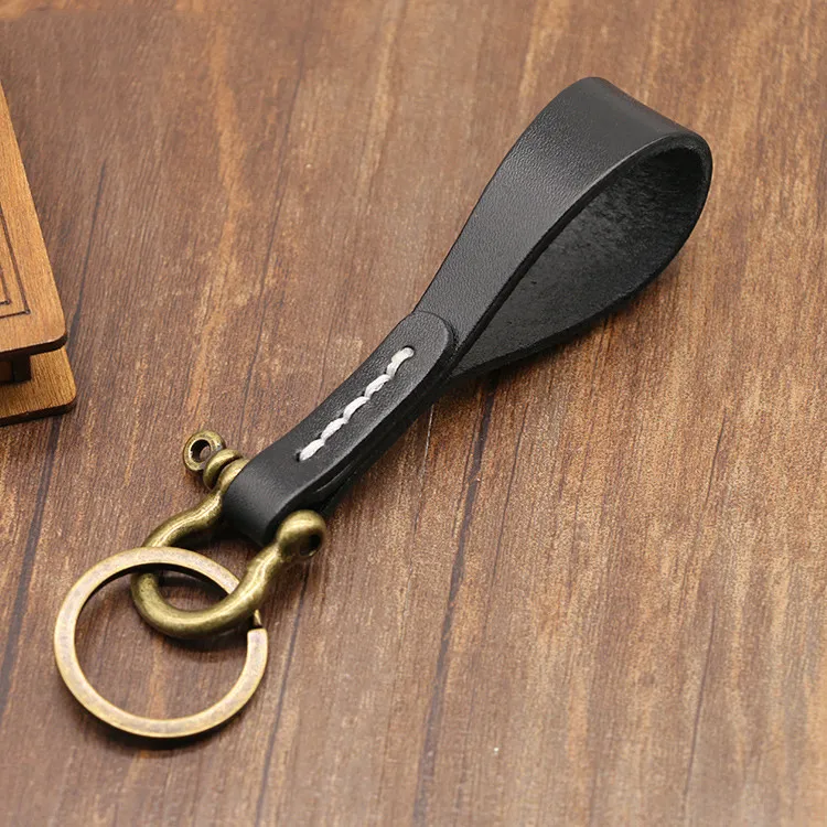 Leather Car Key Retro Copper-colored Horseshoe Buckle Waist Pendant - Green Bronze Buckle