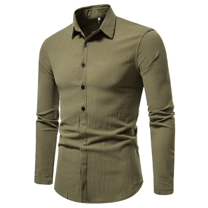 Cotton Double Placket Shirt Men's Fashion Long-sleeved Shirt