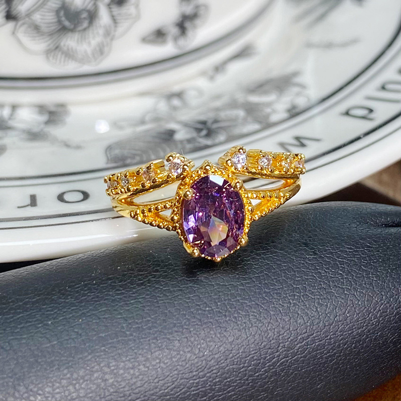 Luxury Designer Gold Series Ring Enamel Drip Oil Zircon Ladies Band