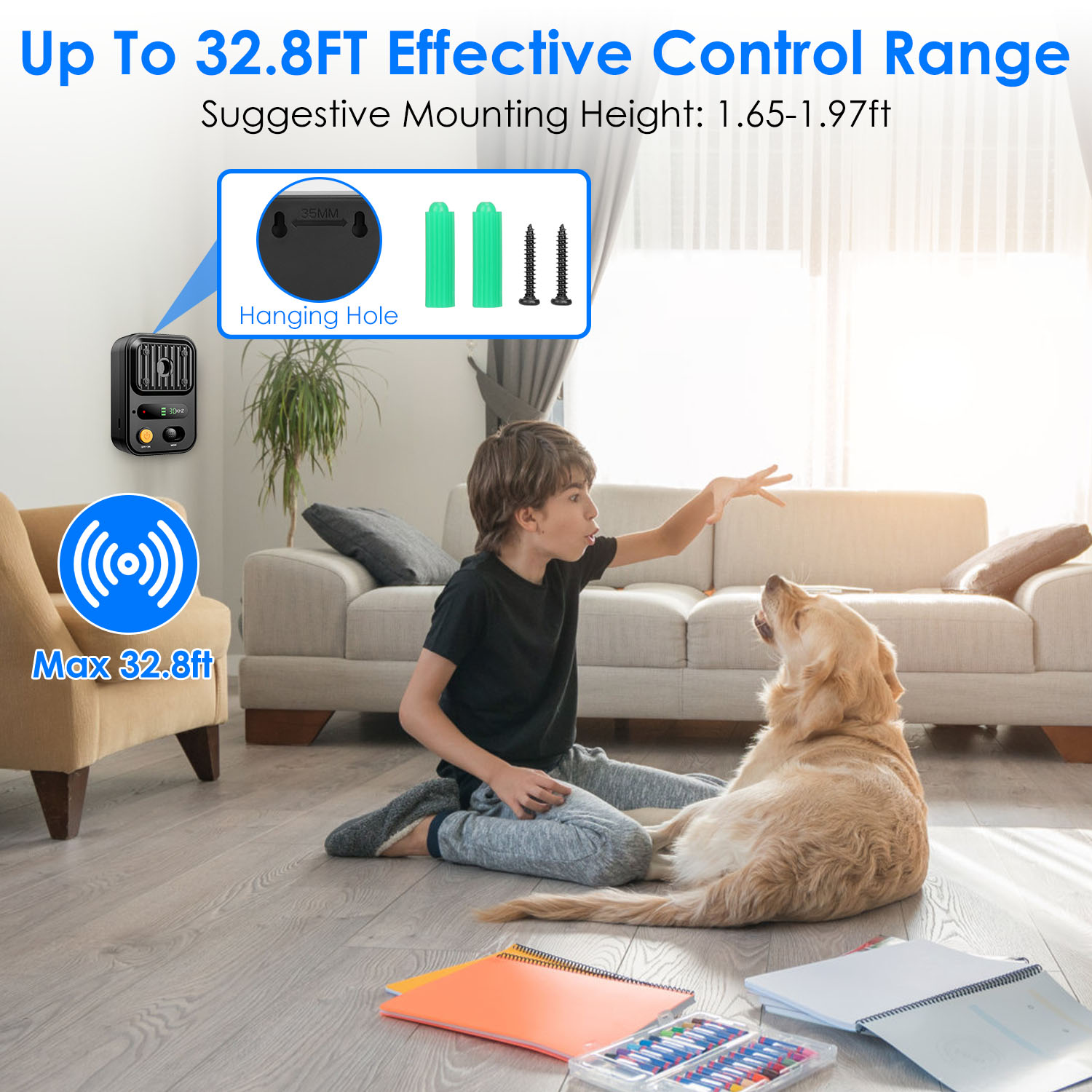 Black-Green Color Options -- 1Pc Ultrasonic Anti-Barking Device Rechargeable Auto Dog Bark Control Deterrent Box Training Device IPX4 Waterproof With 3 Frequency Max 32.8Feet Sensing Distance