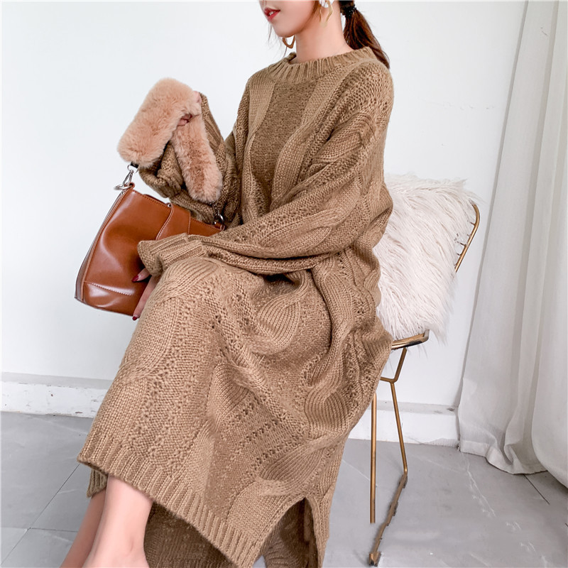 Long Pullover Knit Mohair Twist Sweater Thick And Loose Lazy Style