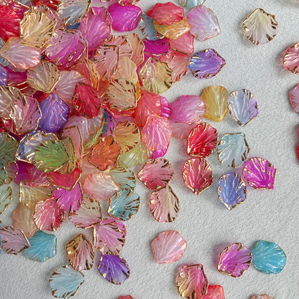 Gradient Gold Trim Shell Leaf Beads, Transparent Acrylic Petal Charms For DIY Jewelry Making, Earrings & Bracelets