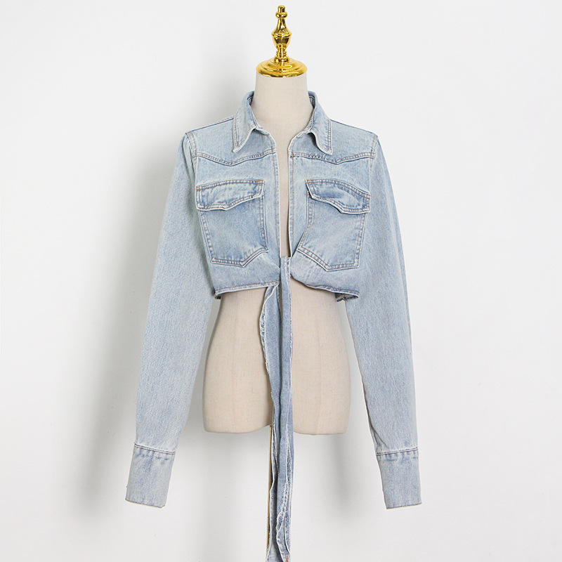 Title 2, Cropped Cropped Denim Jacket With Tie At The Chest