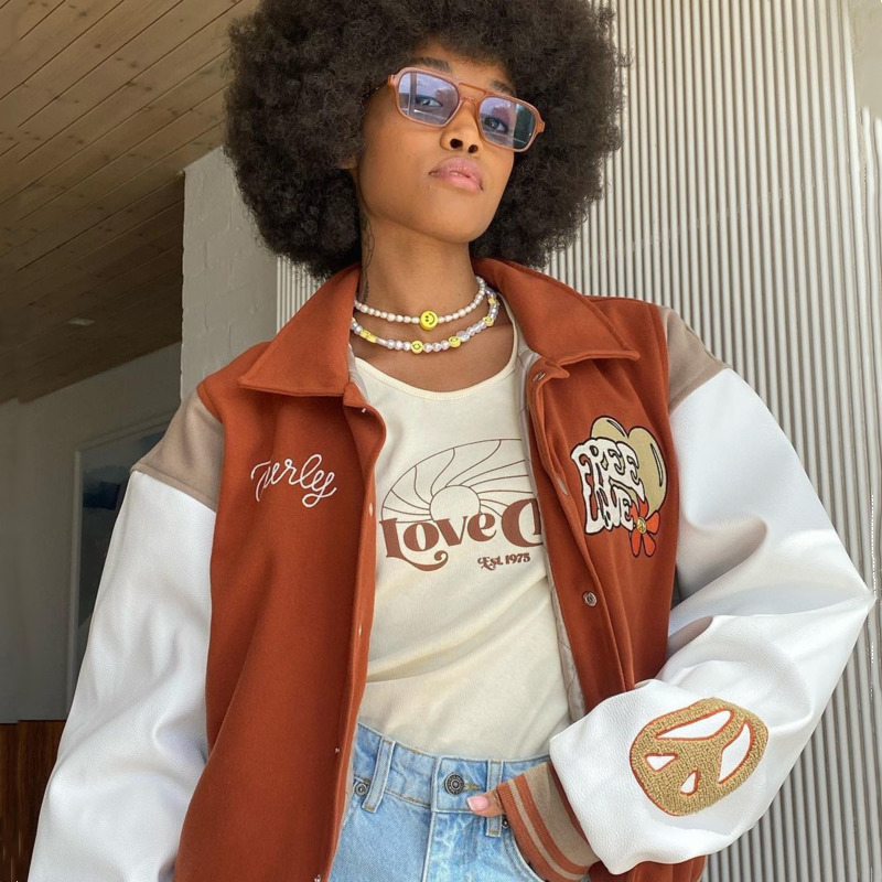 Women's Loose Printed Baseball Uniform Jacket Top