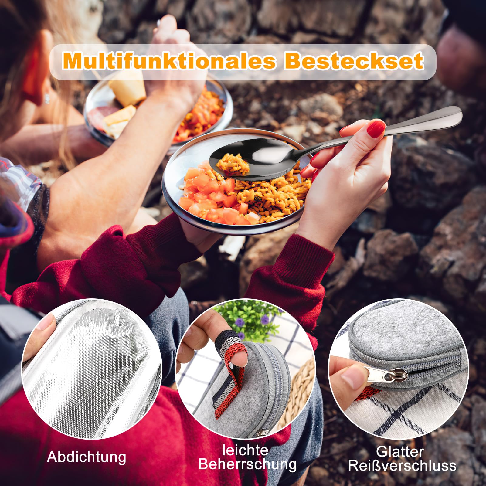 Camping Cutlery Set, 9 Pieces, Outdoor Stainless Steel Travel Box Pack, Portable — image 8