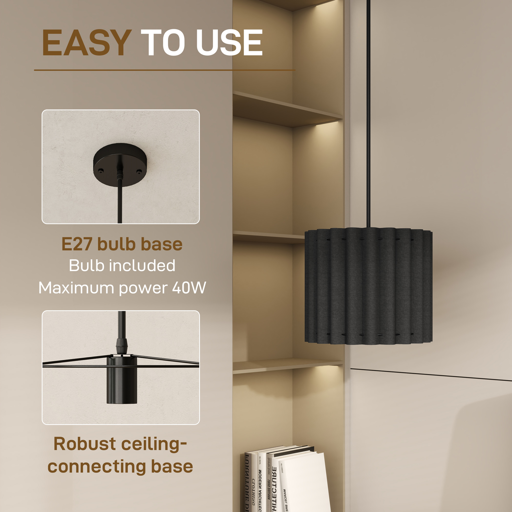 Linen Pendant Light, Bedside Ceiling E27 Bulb, Modern Style, Suitable — image 3