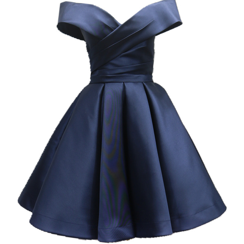 Title 4, Fashionable Elegant Satin Off-shoulder Blue Eve...