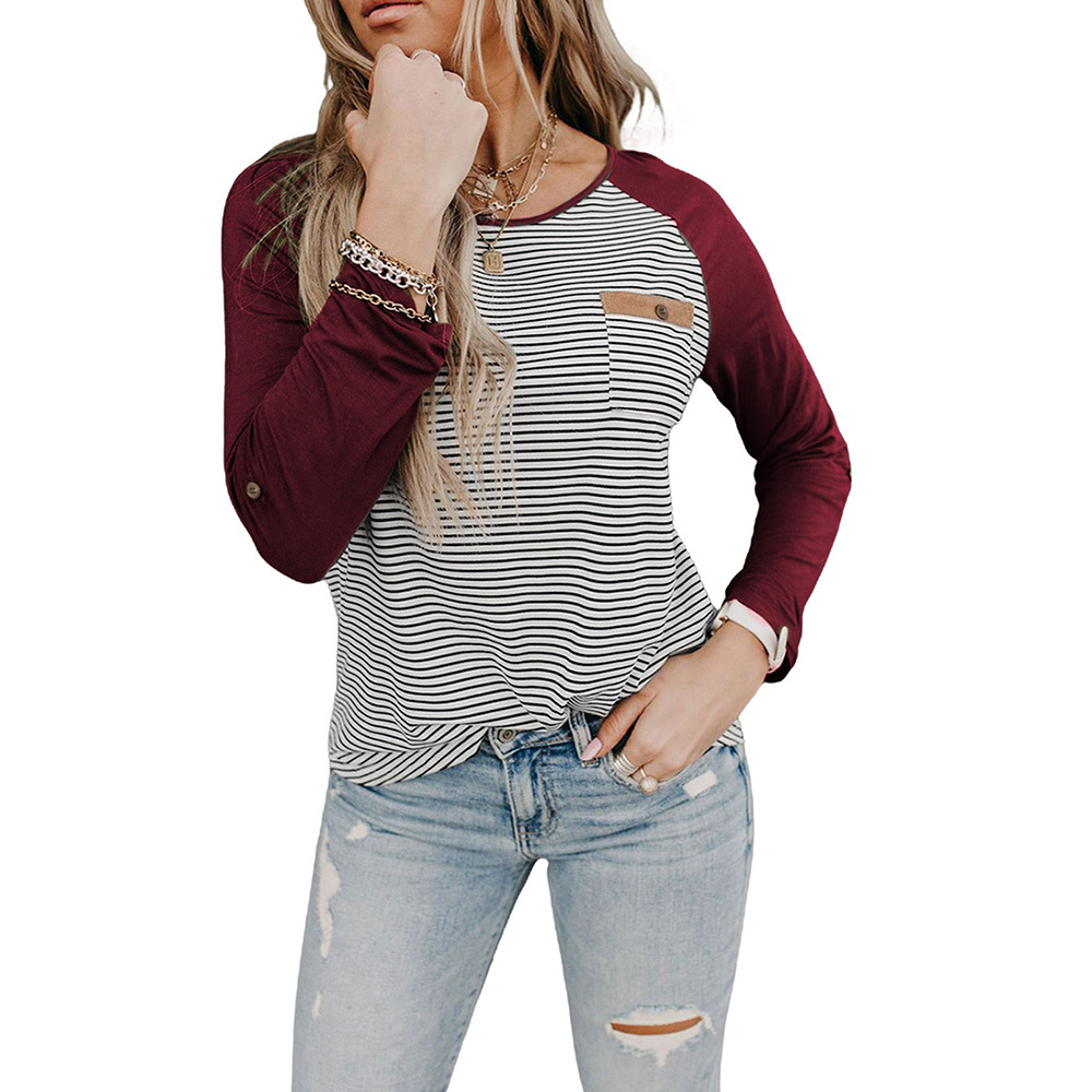 Title 3, Striped Stitching Pocket Casual Ladies Sweater