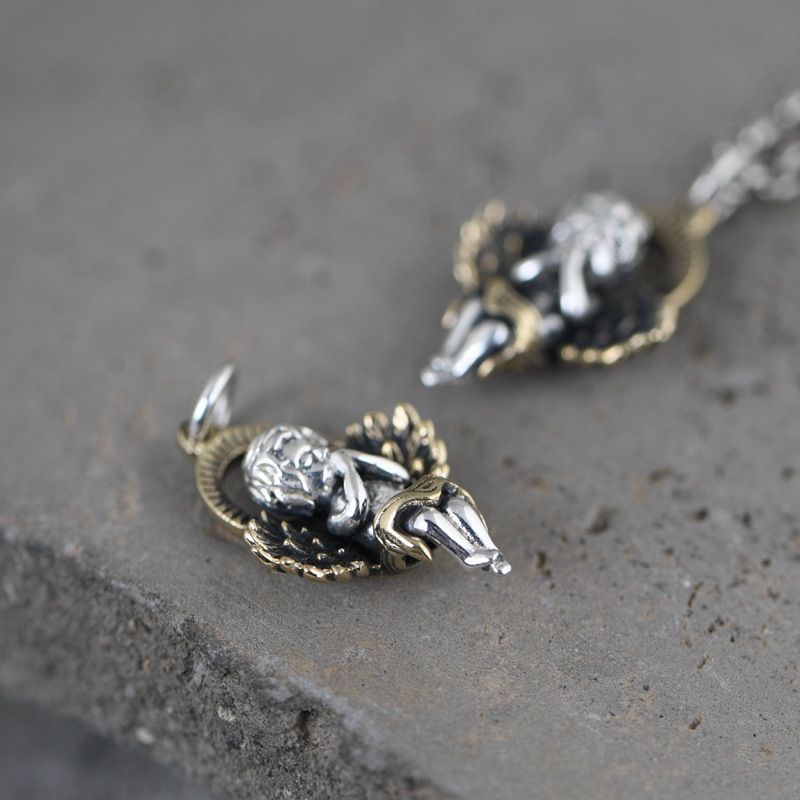 Fashion S925 Silver Vintage Silver Angel Pendant