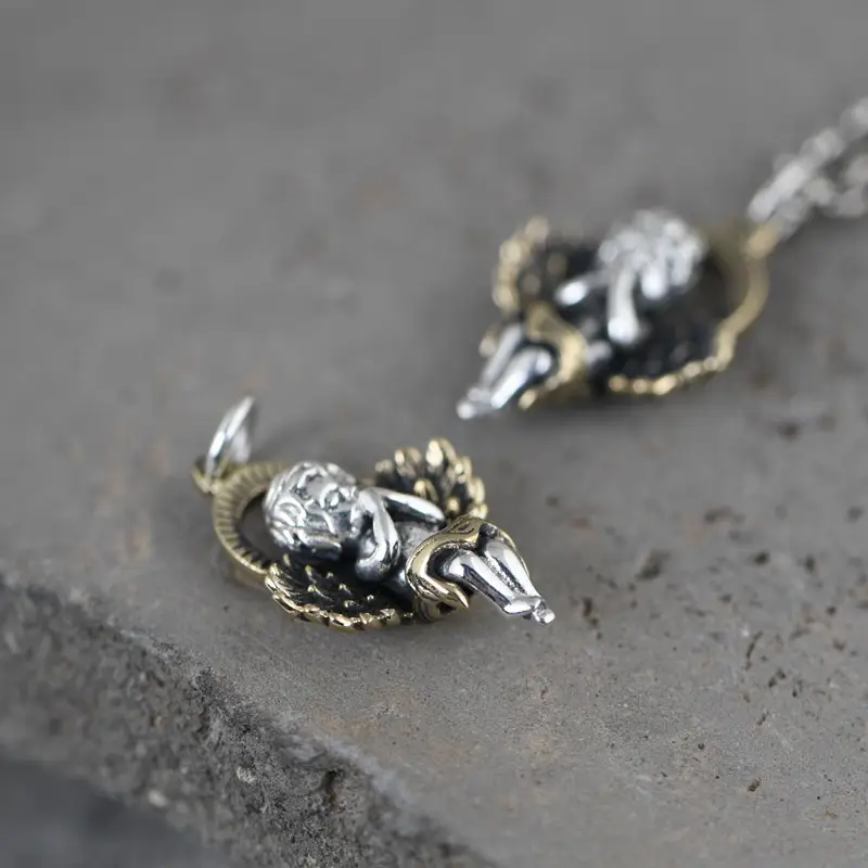 Fashion S925 Silver Vintage Silver Angel Pendant