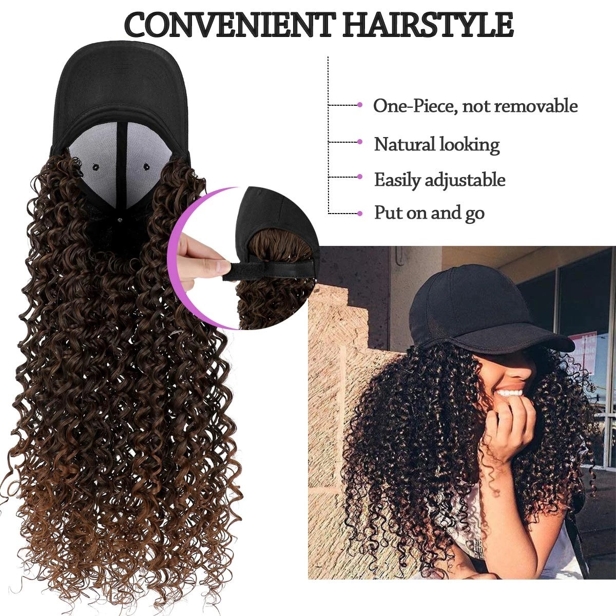 Women's Fashion Natural Headgear With Hat And Wig — foto 6