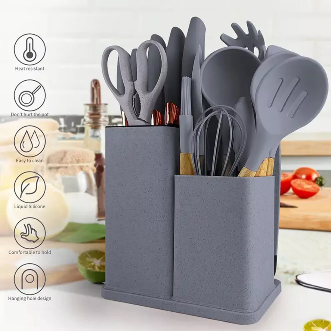19pcs Set Non-Stick Silicone Kitchen Utensil Spatula Spoon
