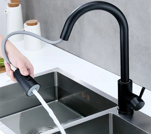Kitchen Pull Hot And Cold Water Faucet Stainless Steel Black - Shop at LoveMi