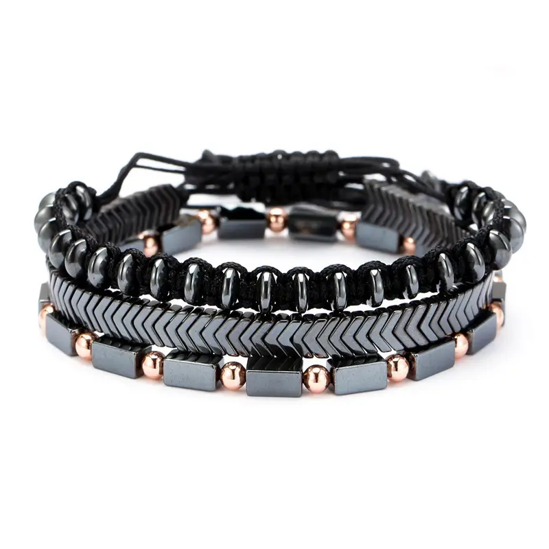 Bracelet Men's Black Iron Stone Flying Saucer Woven Three