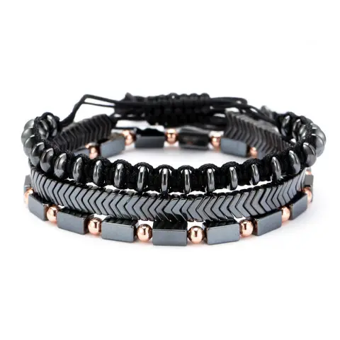 Bracelet Men's Black Iron Stone Flying Saucer Woven Three