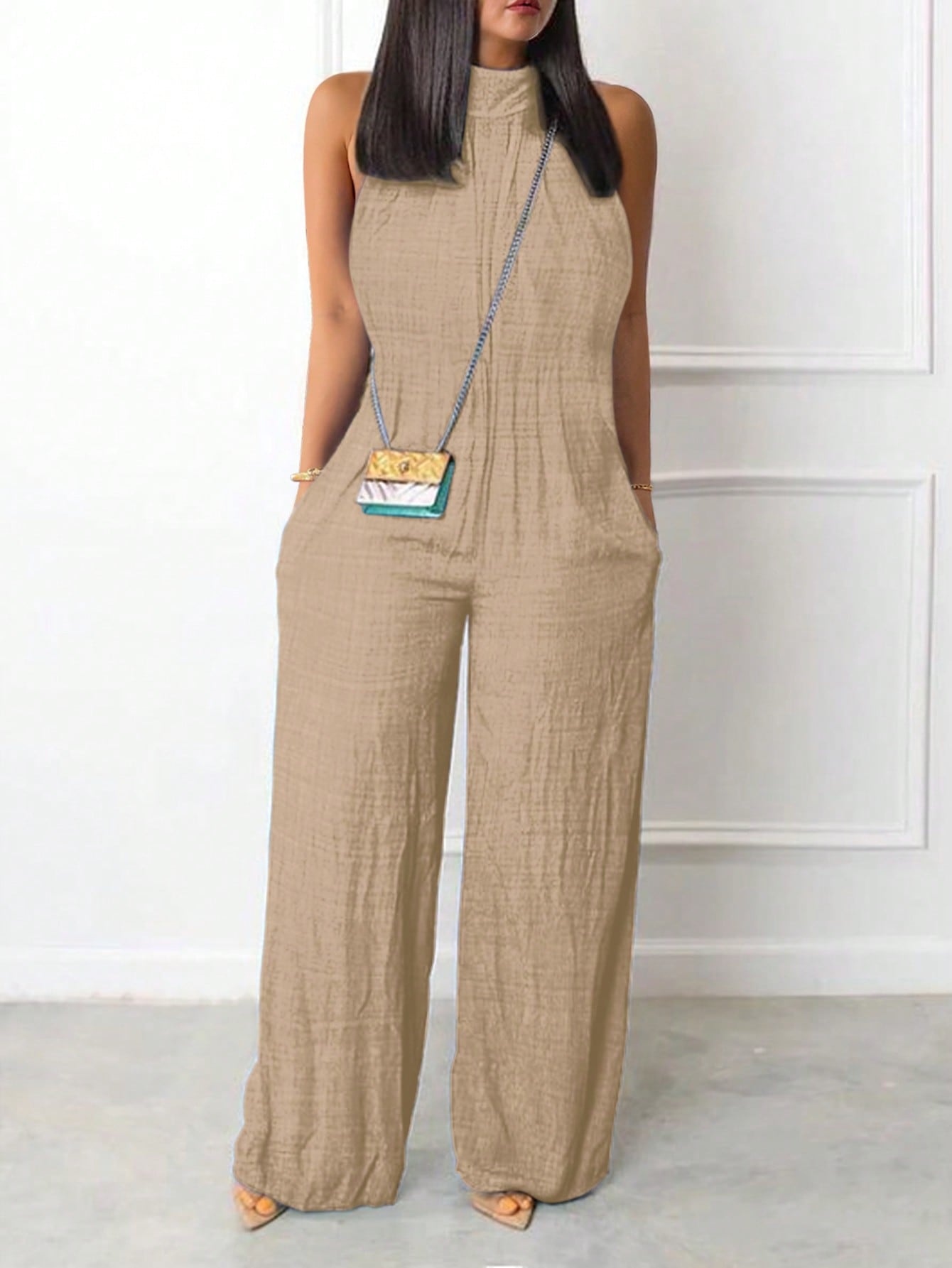 Sleeveless Halter Ruffled Young Women's Jumpsuit