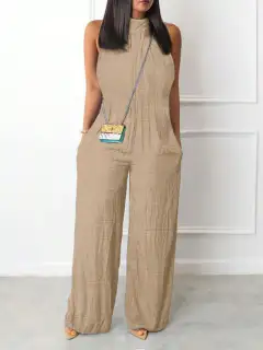 Sleeveless Halter Ruffled Young Women's Jumpsuit - Apricot - View 1