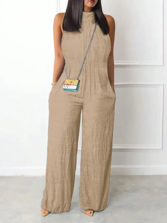 Sleeveless Halter Ruffled Young Women's Jumpsuit Apricot - Shop at LoveMi