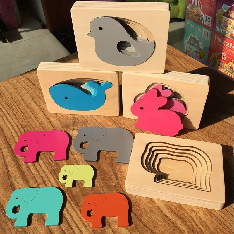 Children's Big Animal Multi-layer Thickened Wooden Puzzle