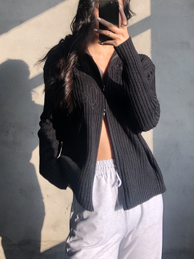 Sweater Apricot Knitted Cardigan Embroidered Jacket