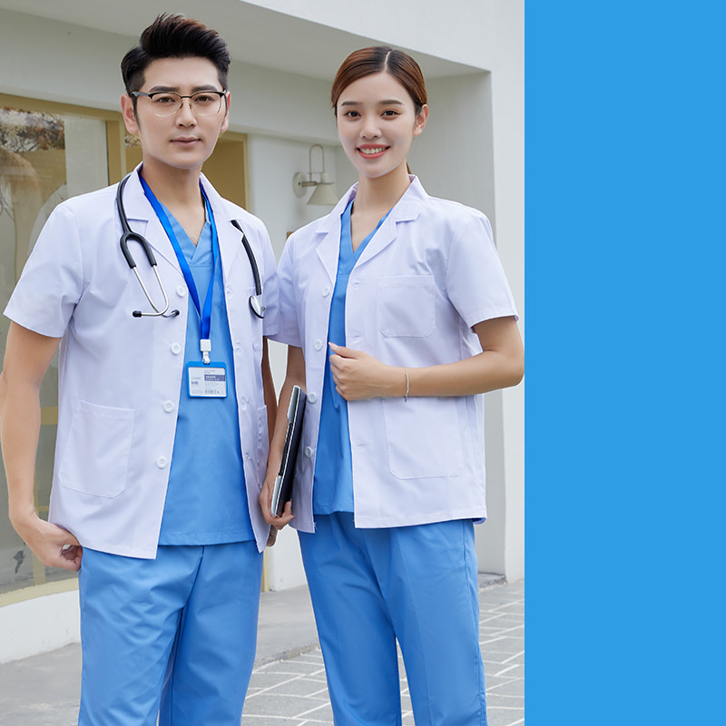 Salon Tattoo Artist Uniform White Coat With Long Sleeves Suit Collar Short Sleeves - Shop at LoveMi