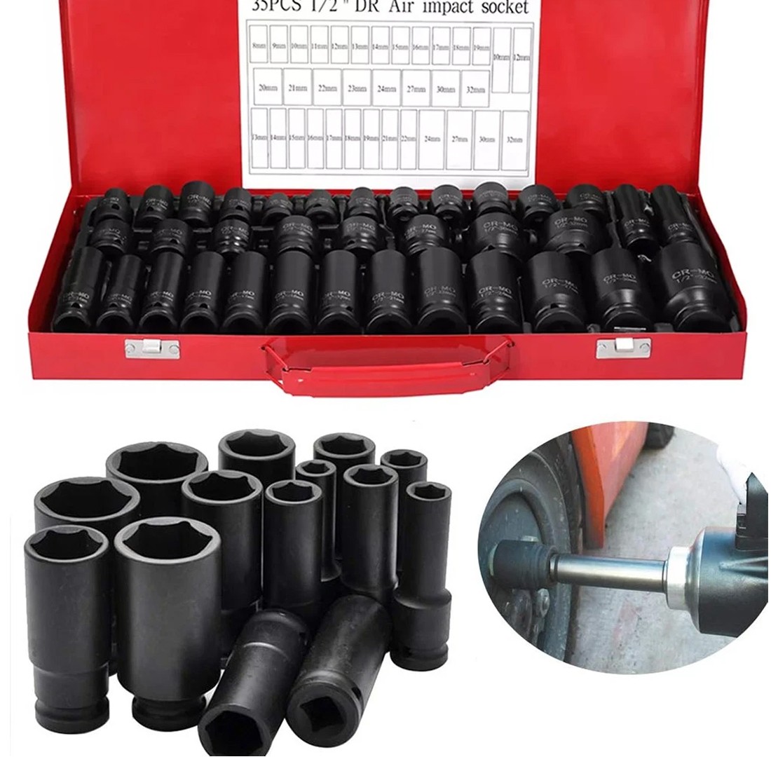Heavy Duty 40 Piece Car Truck Deep Impact Socket Set Drive 8-32mm Metric — image 12