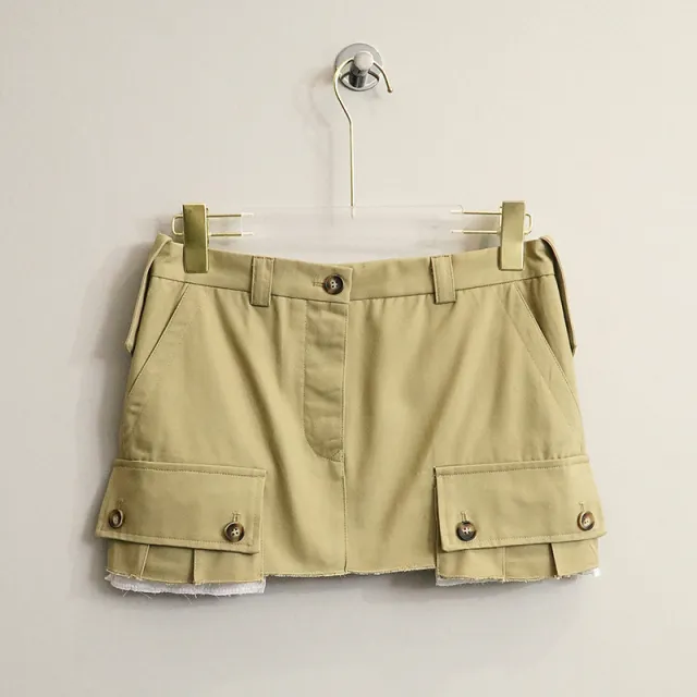 Fashionable Patchwork Pocket Half Length French Short Skirt Khaki - Shop at LoveMi