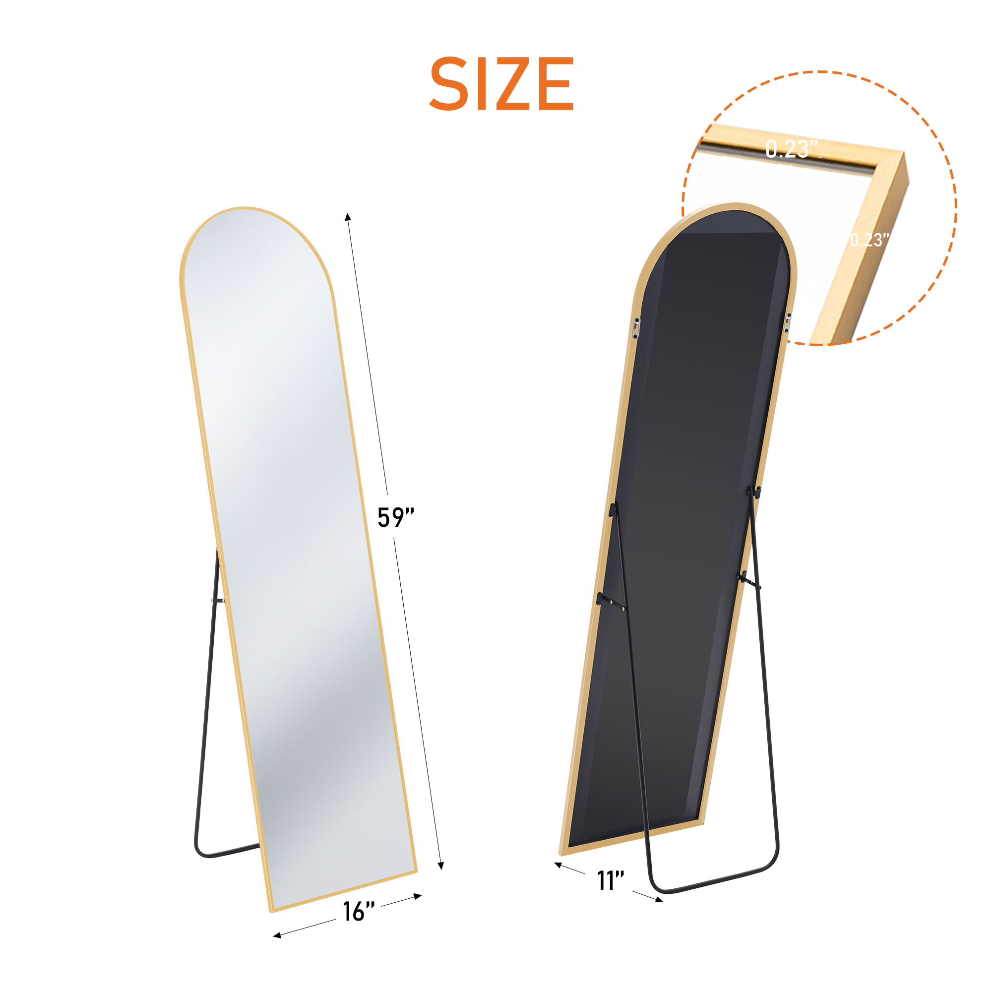 Floor Standing Mirror, Wall Mirror With Stand Aluminum Alloy Thin Frame — foto 16
