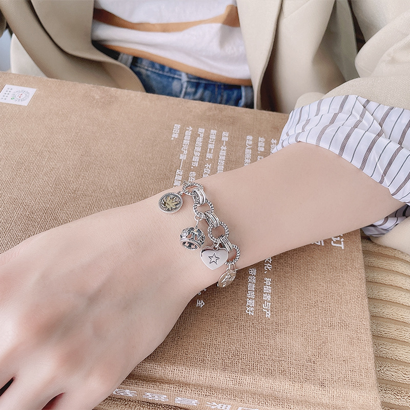 Sterling Silver Creative Heavy Industry Crown Multi-Style Bracelet