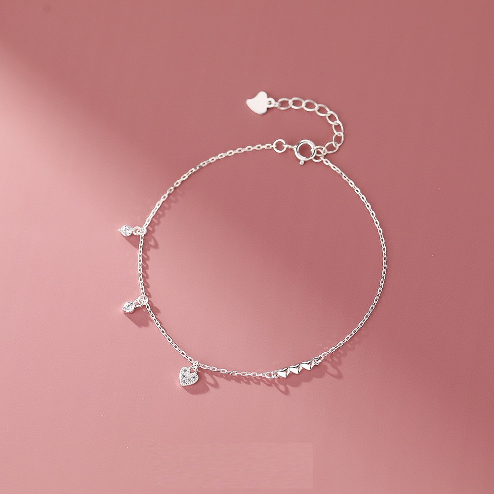 S925 Sterling Silver Glossy Love Diamond Bracelet For Women