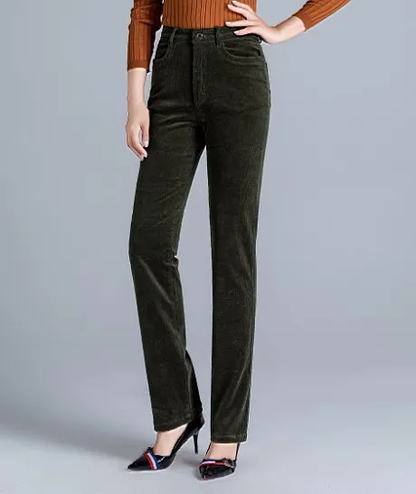 Women's High Waist Casual Pants Corduroy Army Green - Shop at LoveMi