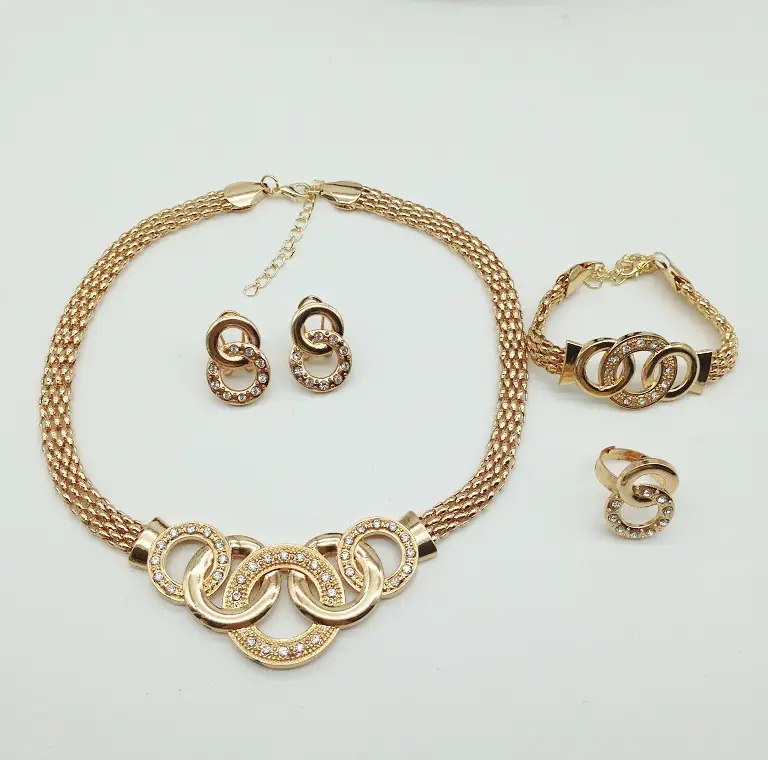 Diamond-encrusted Section Chain Jewelry Set Four-piece Set